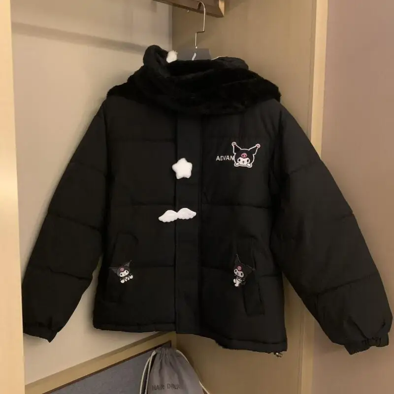 

Студенческая утолщенная хлопковая одежда Sanrio, зимняя хлопковая куртка Kuromi, флисовая рождественская боевая куртка, новогодняя боевая куртка