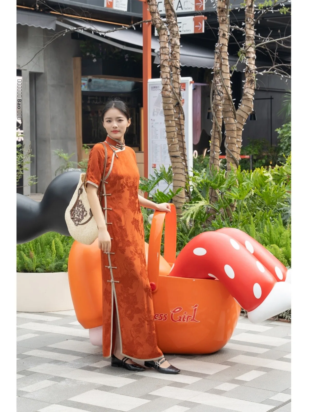 

Женское летнее повседневное платье-ципао из хлопкового сатина цвета апельсиновой корки, свободного кроя, с низким разрезом, в стиле «эле стар»