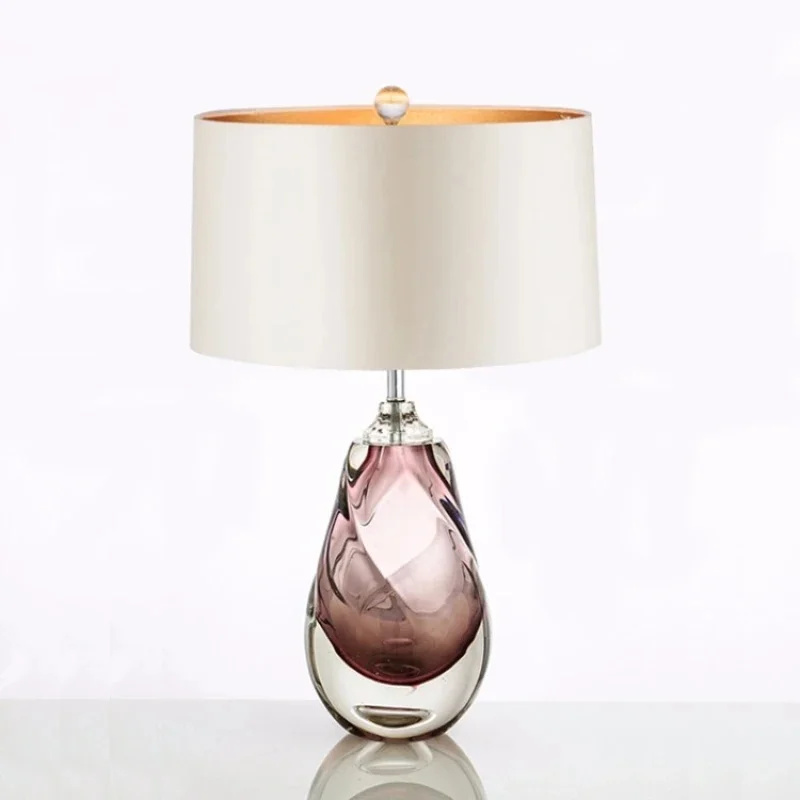 Modern Swirl Art Glass Table Lamp Taupe Fabric Shade Unique Textured Desk Light Bedroom Living Room Interior Decor