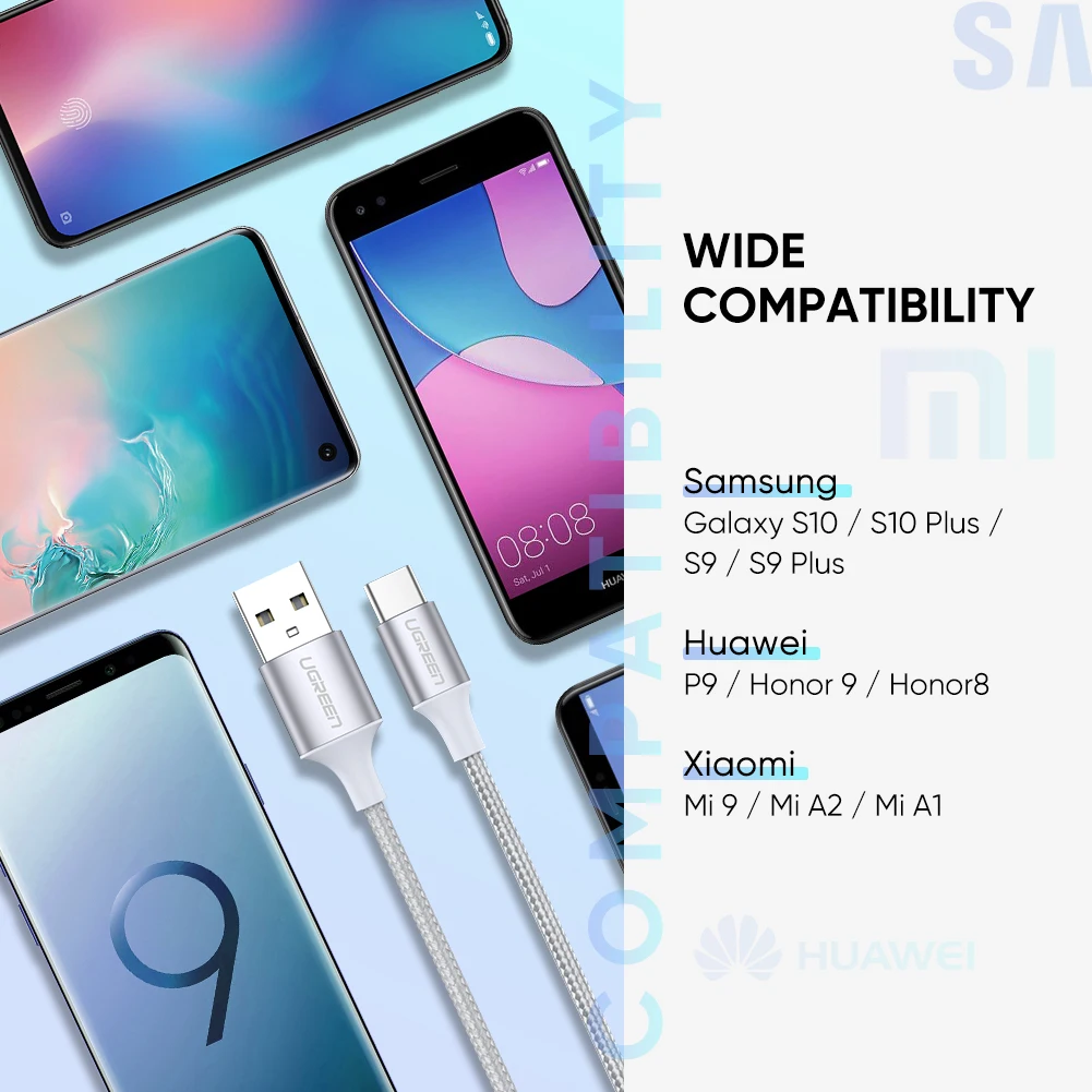 UGREEN 3A USB Type C Cable For Realme Xiaomi Samsung S21 Fast Charging Wire USB-C Data Cord USB C Cable
