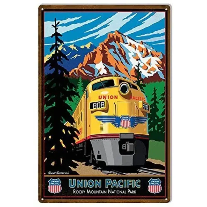 Dark Branches Tin Sign, Union Pacific Reproduction Railroad Metal Sign, 8