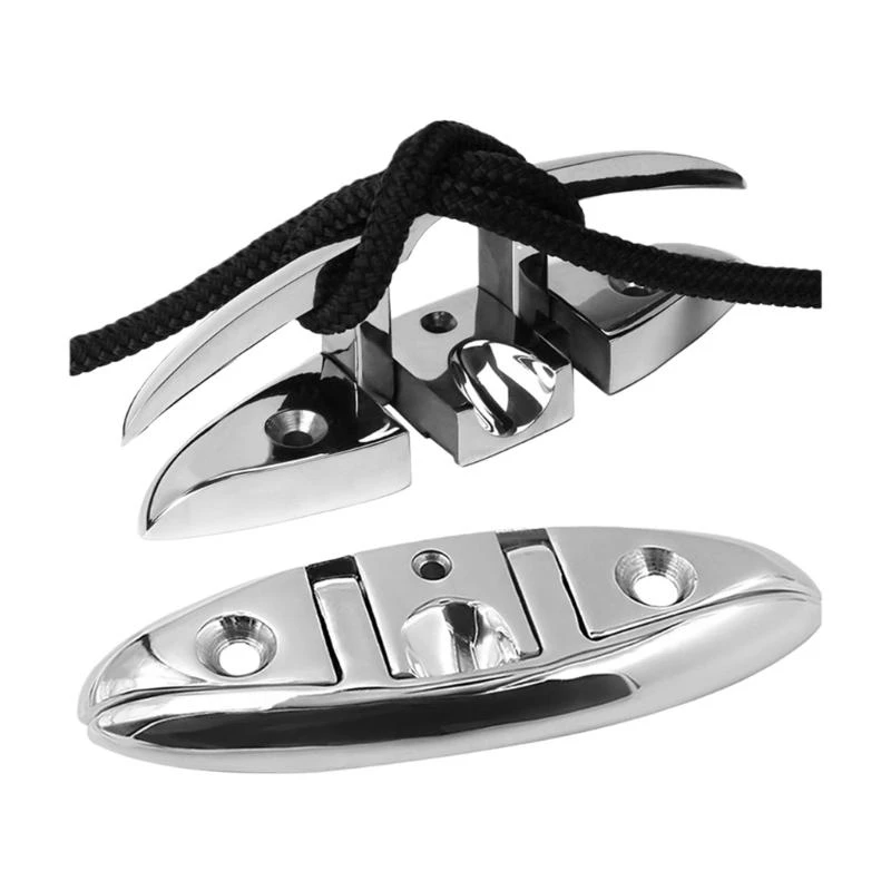 H3CE Compact Foldable Deck Cleat Space Saving Designs Saltwater Resistant Deck Mounted Rope Fastener for Docking