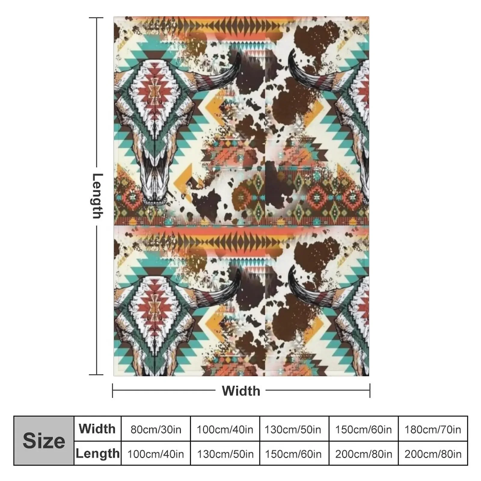 Aztec Cow Print Bull Skull Throw Blanket Plaid Beach Quilt Retros Blankets