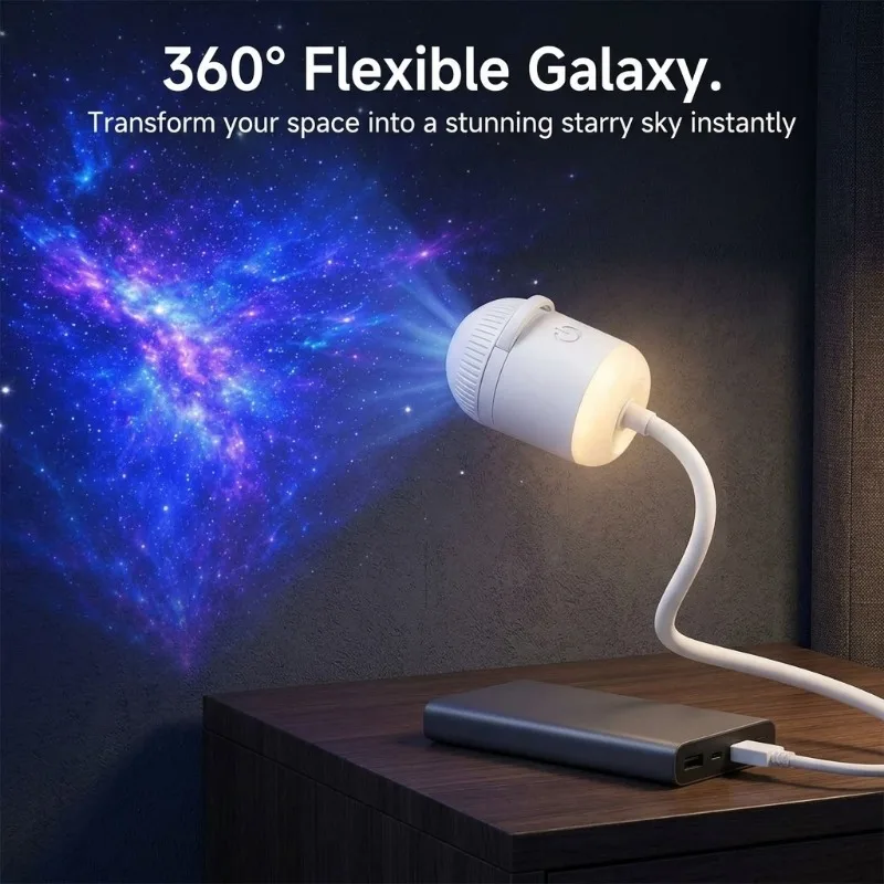 2-in-1 Galaxy Projector Night Light,USB Star Projector for Bedroom with Sliding Projection Films,Mini LED Night Light Projector