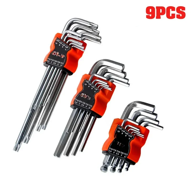 

9PCS L Type Double-End Screwdriver Hex Wrench Set Allen Key Hexagon Flat Ball Torx Star Head Spanner Key Set Hand Tools