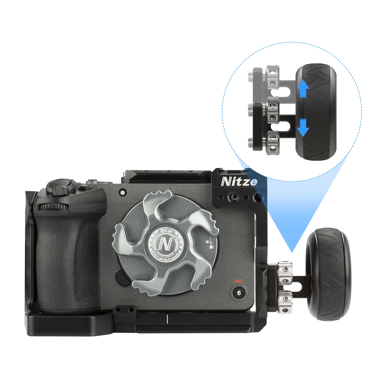 Nitze Cage Wheel Side Handle with Dual 1/4โ Screws for DSLR Camera Monitor Smartphone Cage- PA31B