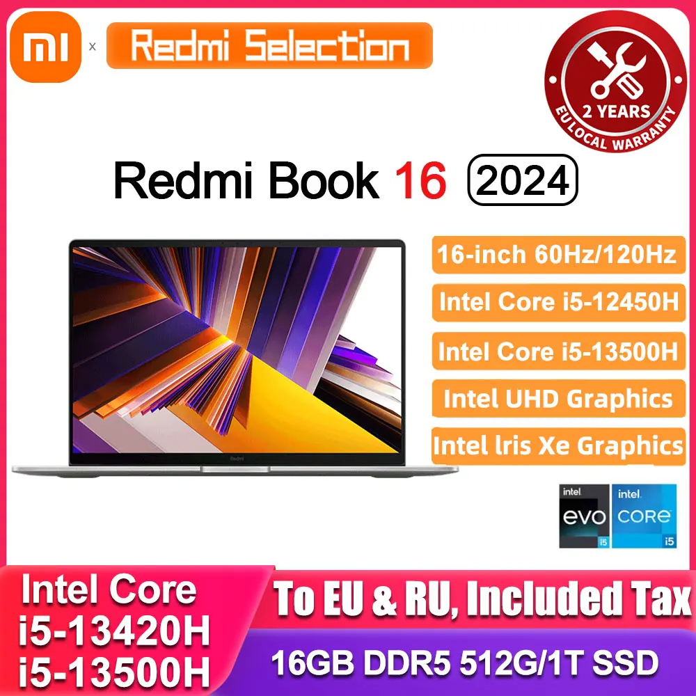 Xiaomi RedmiBook 16 Laptop Core i5-13500H /i5-12450H Xe Graphics 16GB DDR5 512G/1T SSD 16-inch 60Hz/120Hz IPS Screen Notebook