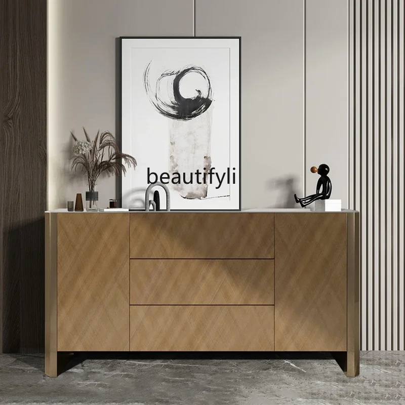 

Light luxury dining side cabinet, shoe cabinet, living room entrance storage, solid wood, elegant gray light luxury gold