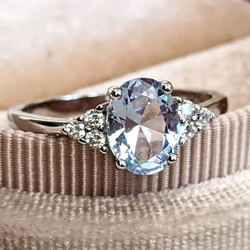 925 فضة الزركون مجوهرات للنساء خاتم أبيض وردي أزرق فاتح الشمبانيا البيضاوي موضة الزفاف حفلة خطوبة خاتم Gif #6