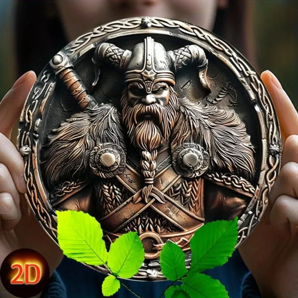 Viking Shield Wandkunst 1 Stück – rundes Aluminium-Metallschild, exquisites 2D-Aluminiumgemälde für Heim- und Bürodekoration