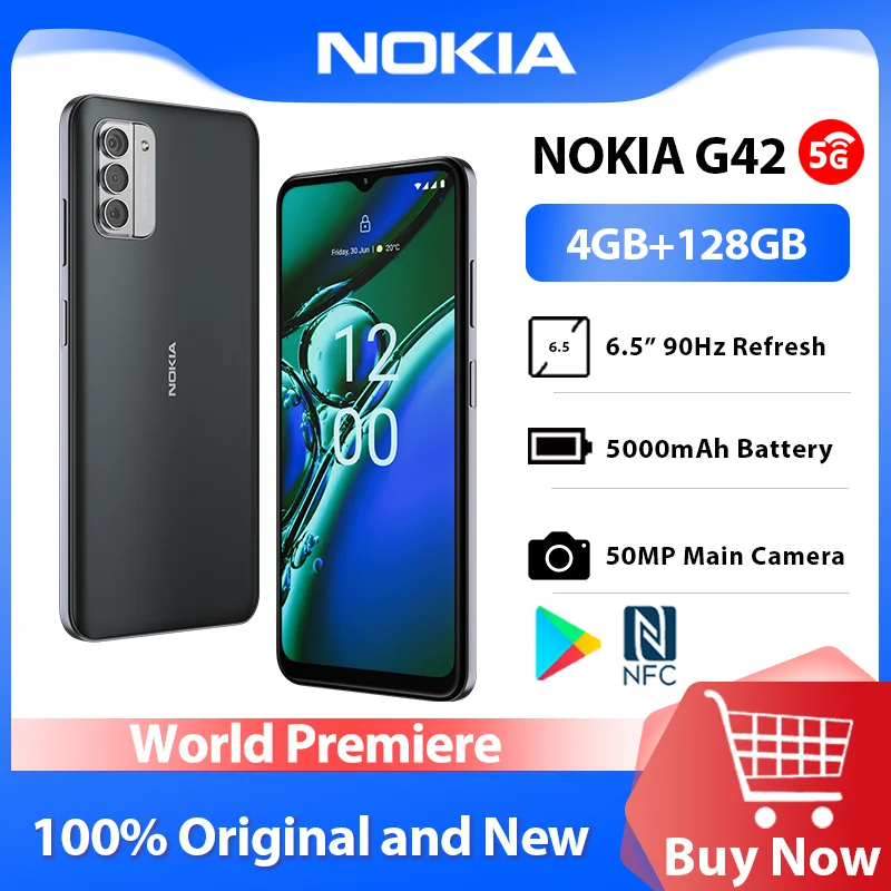 

Global Version Nokia G42 4GB 128GB Snapdragon 480 Plus 5G NFC 6.56" 90Hz Refresh 5000mAh Battery 50MP Triple Camera Android 13