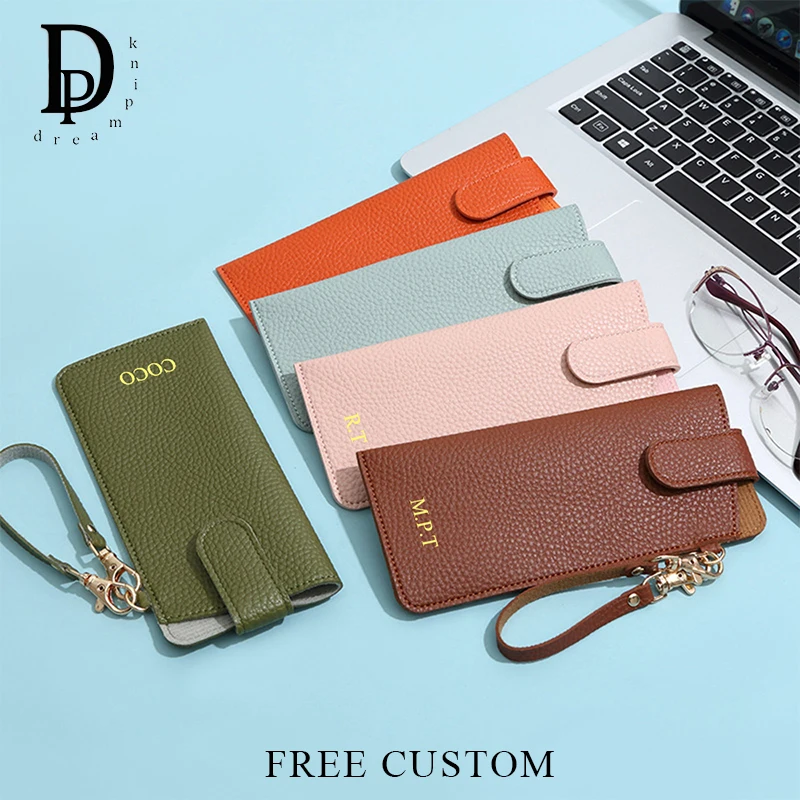 Luxury Travel Custom Name Glasses Bag Portable Engrave Initials Glasses Pouch With Wrist Strap Woman PU Leather Sunglasses Bags
