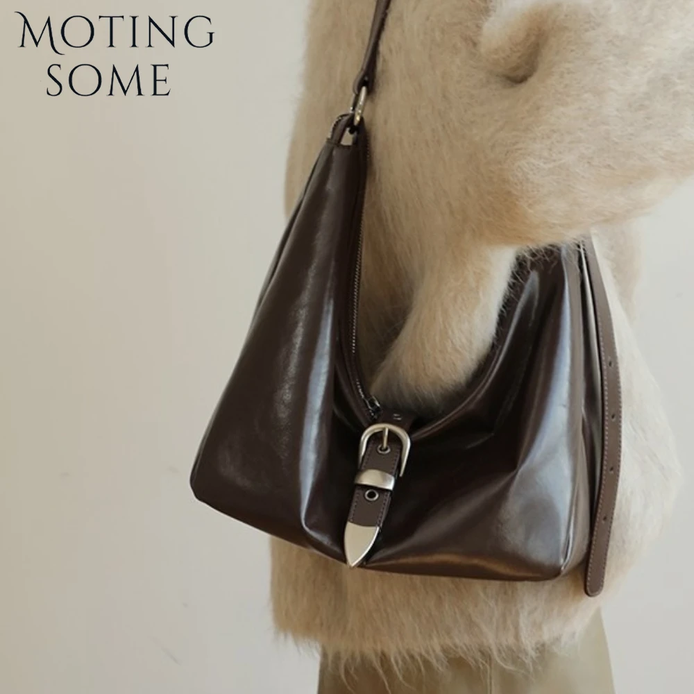 

Motingsome Retro Hobos Bags Women Luxury Designer Bag Oil Wax Cowhide Leather Handbag Underarm Saddle Niche Metal Buckle Tote
