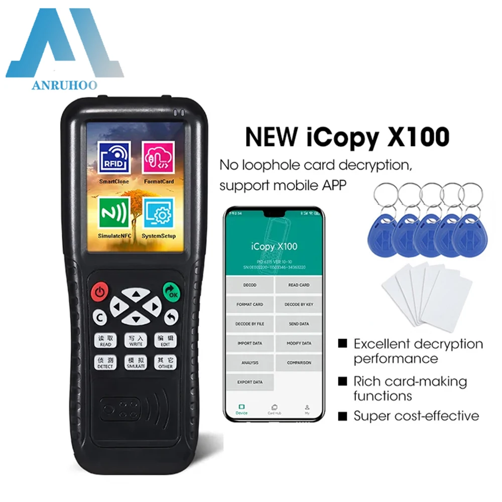 2023 Icopy X100 Smart 125khz Key Programmer 13.56mhz Nfc Smart Chip Clone Copier Ic Id Badge Writer Encrypted Duplicator