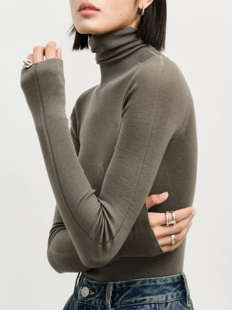 MooQ-Pull à col roulé à manches longues pour femme, style minimaliste, tout assressenti, décontracté, monochrome, automne, nouvelle mode, Y-2024, 16O2965