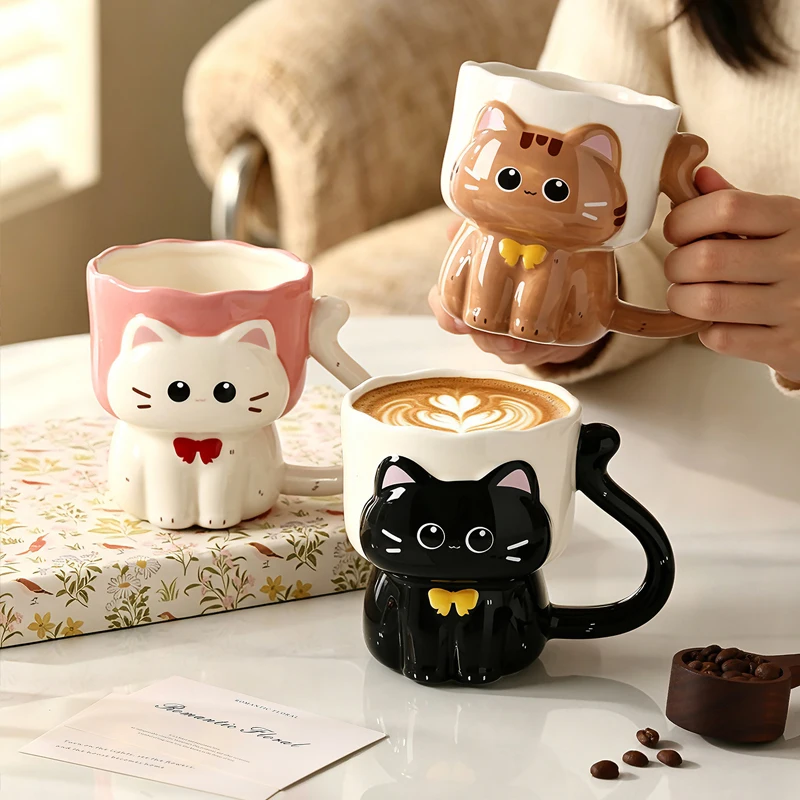 Cartoon Cat Mug Ceramic Relief Cat Mug Lovers Office Home Mug Cute Home Drinking Utensils Living Room Coffee Table Decoration