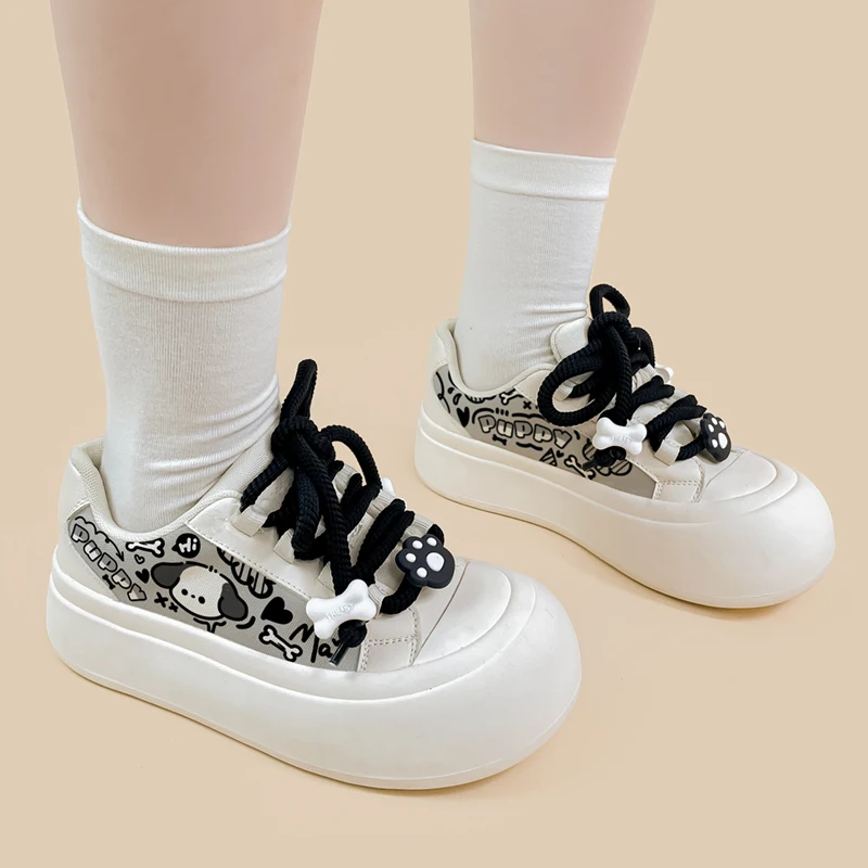 Amy and Michael Anime Cartoon Puppy Shoes Cute Girls Students Casual Chunky Sneakers Female Women Platform Canvas Shoes Low Top