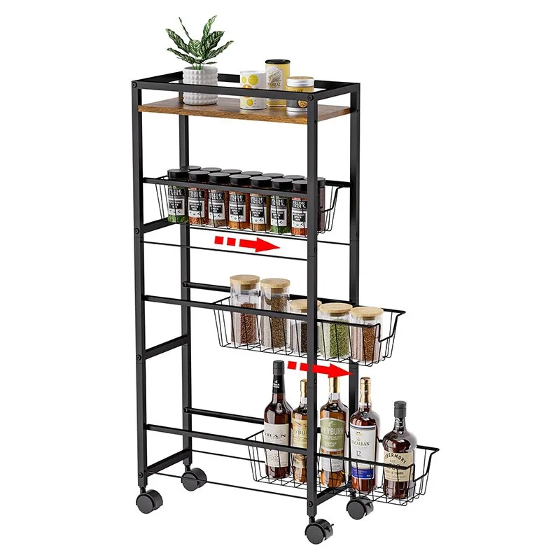

Drawing basket cart Black removable storage basket Suitable for kitchen, bathroom, living room to put vegetable basket