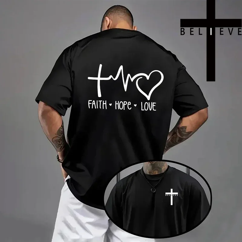 Herren-T-Shirt mit christlichem Jesus-Kreuz-Design, hochwertige Baumwolle, kurzärmelig, Frühling/Sommer, lässiges Mode-Oberteil, einfarbig. – Detail 8