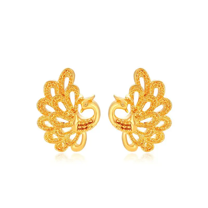 Wholesale Price--- Peacock Stud Earrings For Women Fashion Jewelry Pure Gold Plated Nickel free