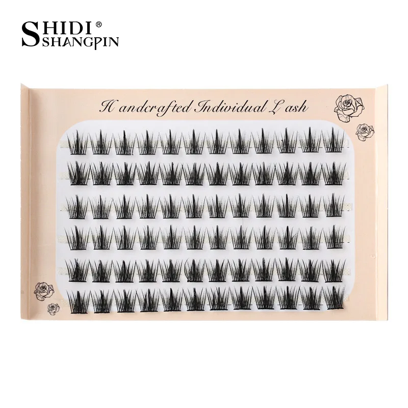 6 行クラスターつけまつげ既成ボリュームファン個別まつげセグメント化された自然ふわふわ偽まつげエクステンションメイクアップ繊毛