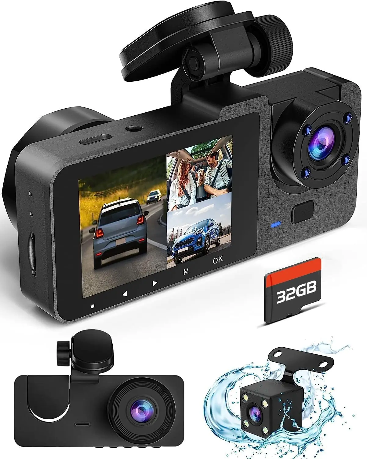 Dash Camera for Cars,4K Full UHD Car Camera Front Rear with 32GB Card,Built-in Super Night Vision,2.0'' IPS Screen,170°Wide Angl