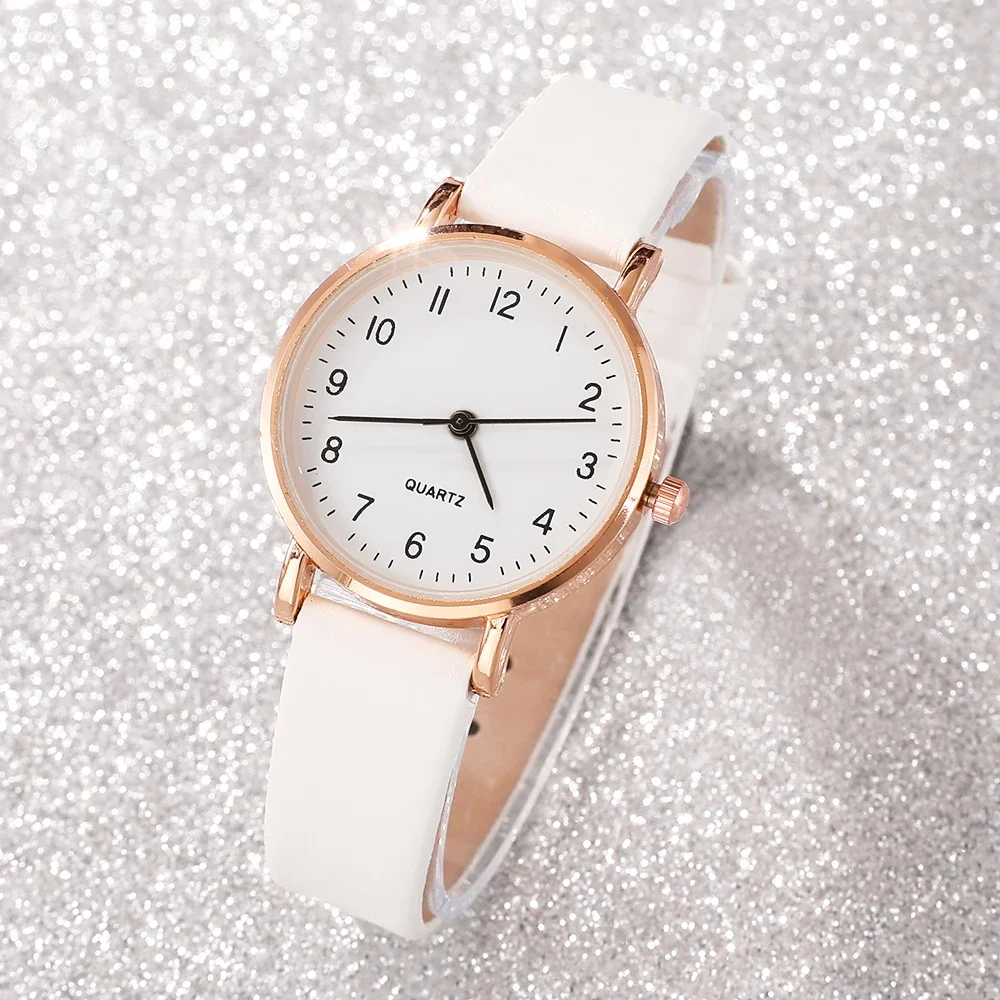 6pcs college minimalist circular dial pointer quartz watch and accessory set
