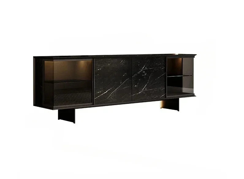 

Italian minimalist rock panel TV cabinet light luxury high-end living room home glass TV cabinet solid wood