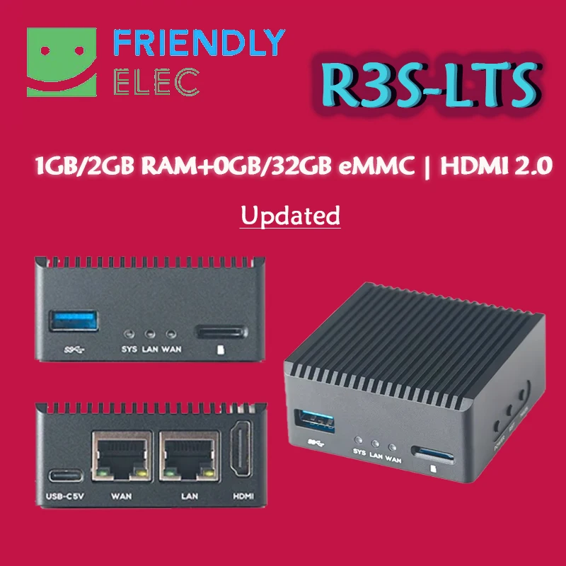 

Friendly NanoPi R3S / R3S LTS Optional Mini Soft Router With Rockchip RK3566 Android Box Dual Network Port Demon Board