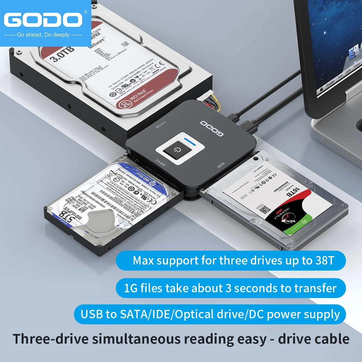

GODO SATA/IDE to USB 3.0 Adapter,IDE Hard Drive Adapter Kit,SATA Cable Converter for 2.5/3.5 inch IDE and SATA HDD/SSD