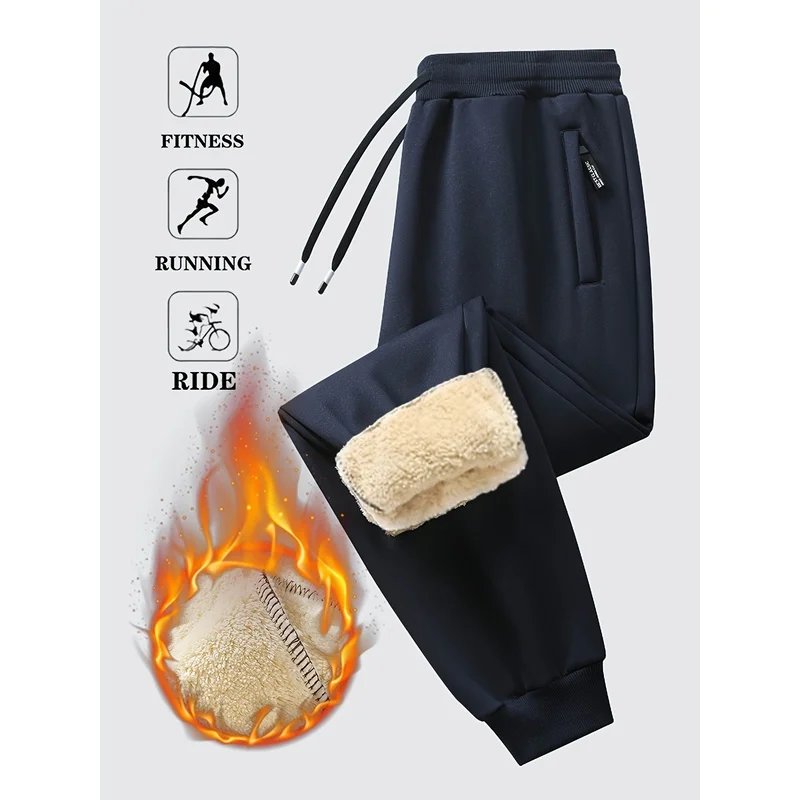 Men's Lined Thick Jogging Pants Winter Training And Fitness Pants Warm Casual Pants Worn Outdoors In Cold Weather 2