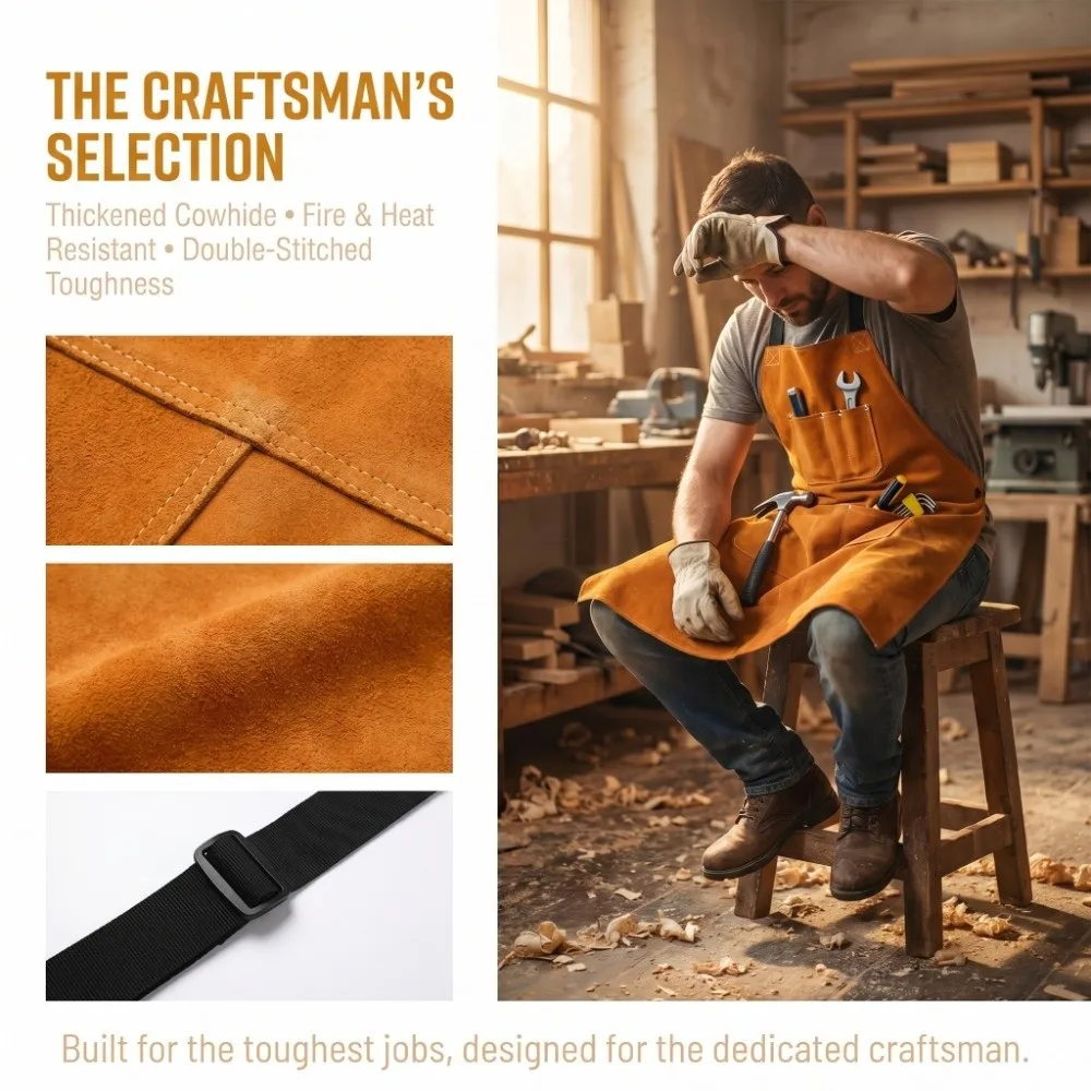 Orange Thick Cowhide Welding Apron Cowhide 90cm*60cm Orange Welder Protective Leather Apron