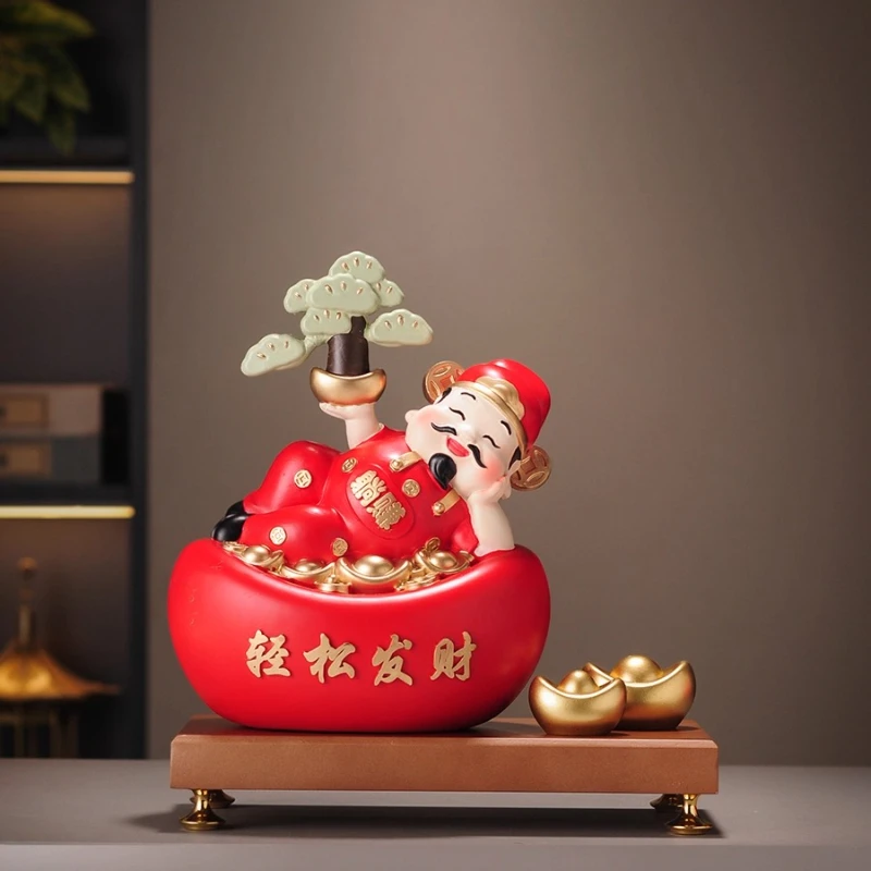 

Qingsong Fa Cai God of Wealth ornament opening gift living room entrance TV cabinet store high-end housewarming gift