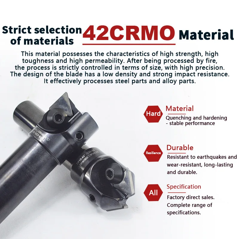 TPKN/TPMN triangular inserts are installed in the end mill tool bar of TP16 square shoulder milling tool bar