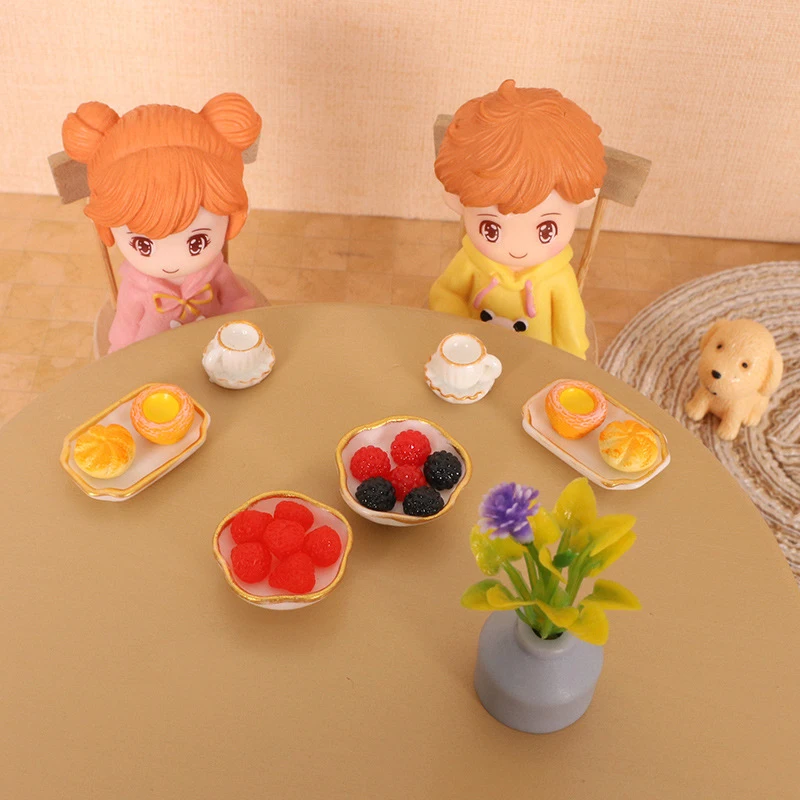 Mini tarta de huevo de simulación para casa de muñecas, juego de comida, plato de fruta en miniatura, decoración de escena de cocina