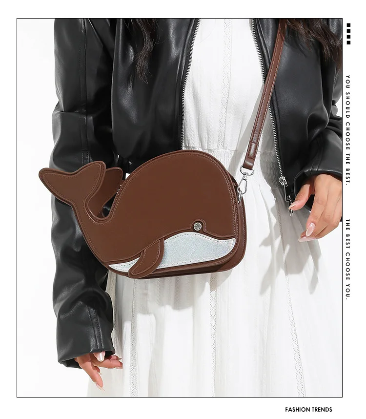 حقيبة كروس فريدة من نوعها على شكل حوت، محفظة كتف بتصميم حيوان لطيف، حقيبة بيان ملونة للنساء #3