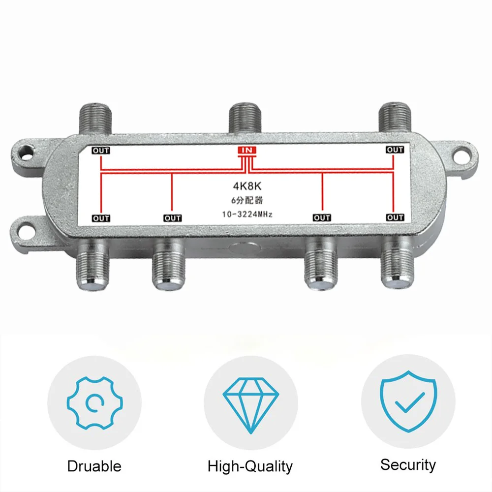 6 Way 10-3224MHz TV Signal Splitter Satellite Antenna Cable Distributor For SATV/CATV 4K8K Satellite Receiver For SATV/CATV