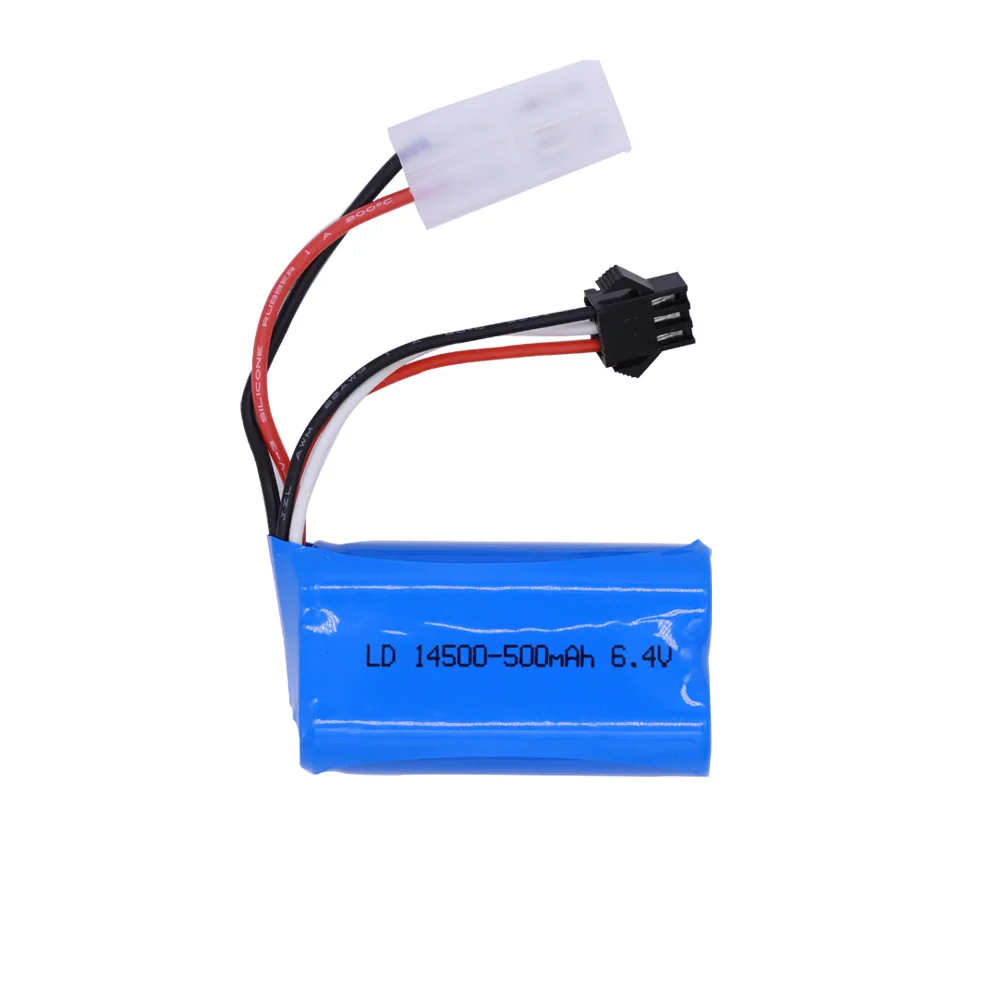 6.4V 500mah 15C 14500 Li-ion Battery for RC toys battery 6.4V rechargeable high quality battery SM-2P JST-2P EL-2P L6.2-2P Plug