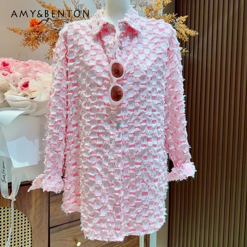 

Spring Autumn New Tassel Unique Design Sense Long Sleeves Shirt Jacket Women's Loose Fashion Casual Top Single-breasted Blouse