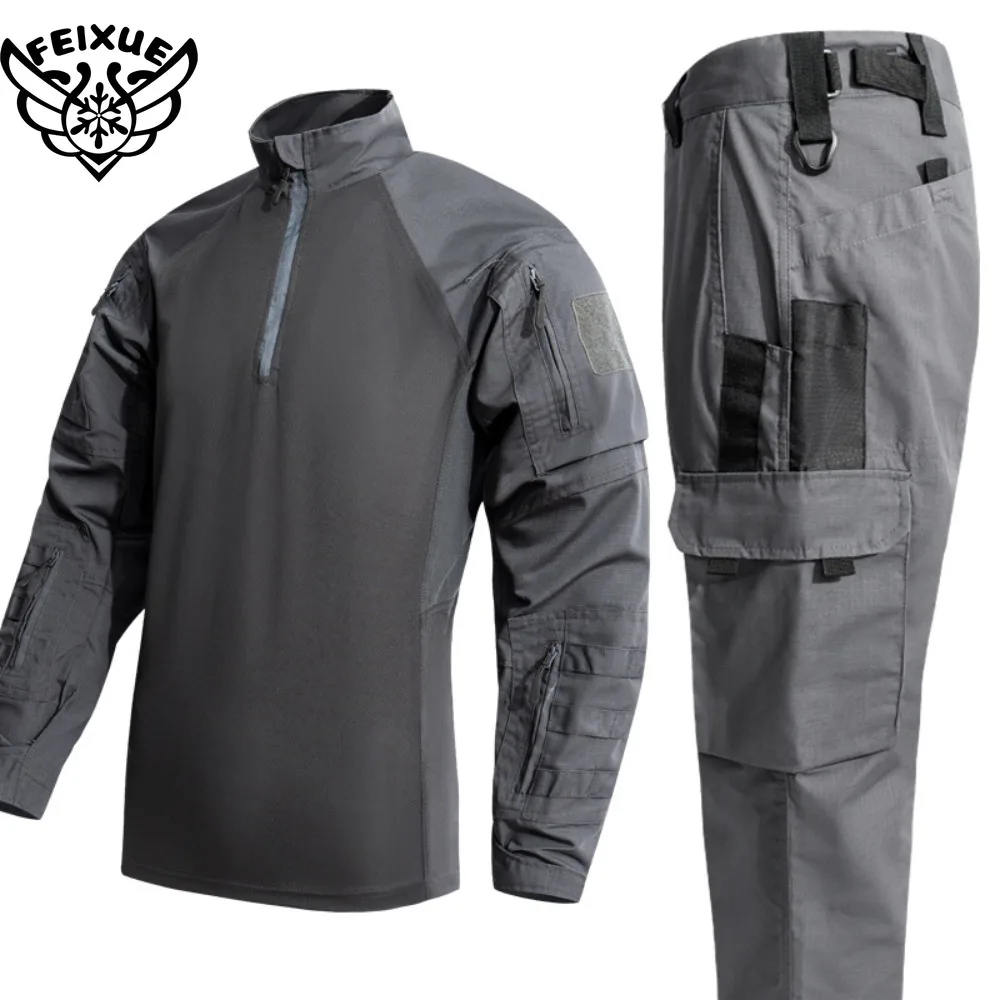 Camo jachtshirt met lange mouwen, tactisch shirt met lange mouwen, heren kikkerpak, CP-shirt, trainingspak, set, tactische lange broek