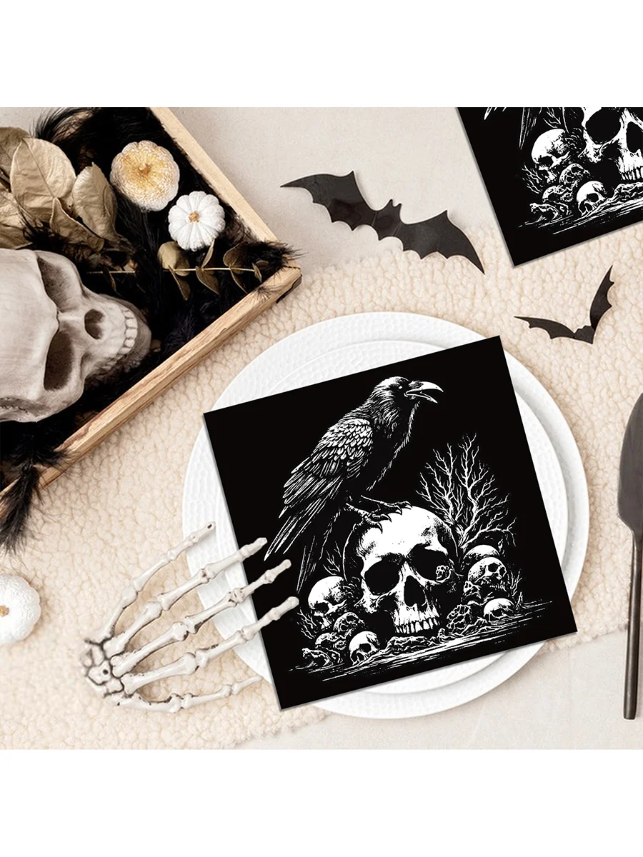 20/40 Stück Halloween-Party-Servietten, Skelett-Spinnen-Papierservietten für Halloween-Tischdekoration, Partyzubehör – Detail 11