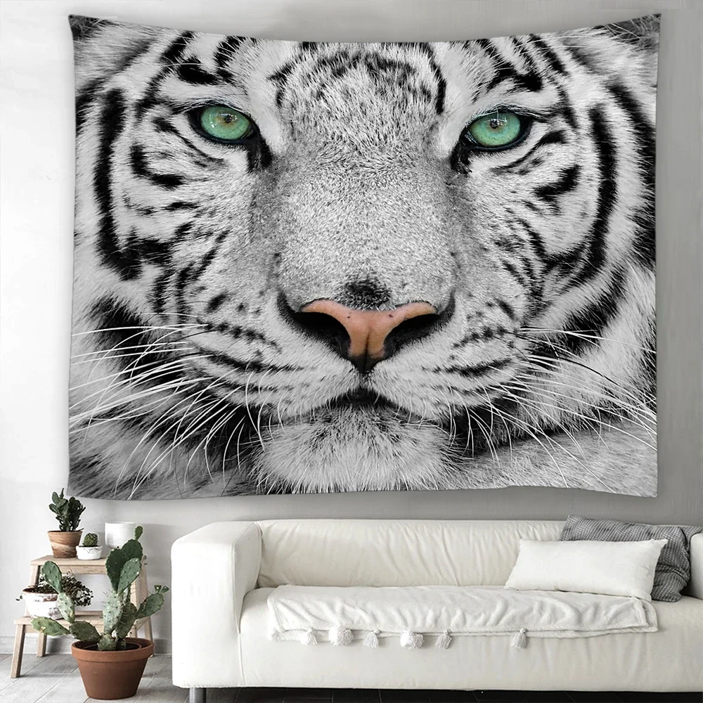 White Tiger Wall Hanging Tapestry Sheets Home Decorative Big Tapestry Beach Towel Yoga Mat Blanket Table Cloth Wall Tapestry
