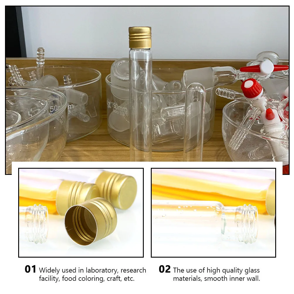 20 قطعة غطاء برغي حلزوني أنابيب اختبار زجاجية شفافة مختبر مصلحي عينة تخزين الحاويات مقاومة كيميائية عالية