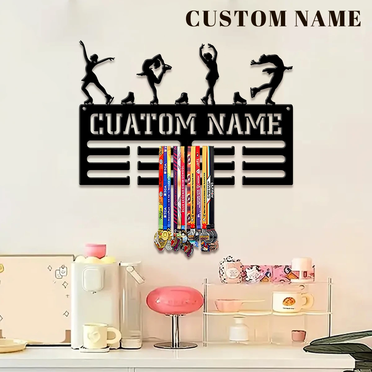 Custom Figure Skating Metal Medal Display Rack, Valentines Gift, for Room Decor, Suitable for Basketball, Football Exercise