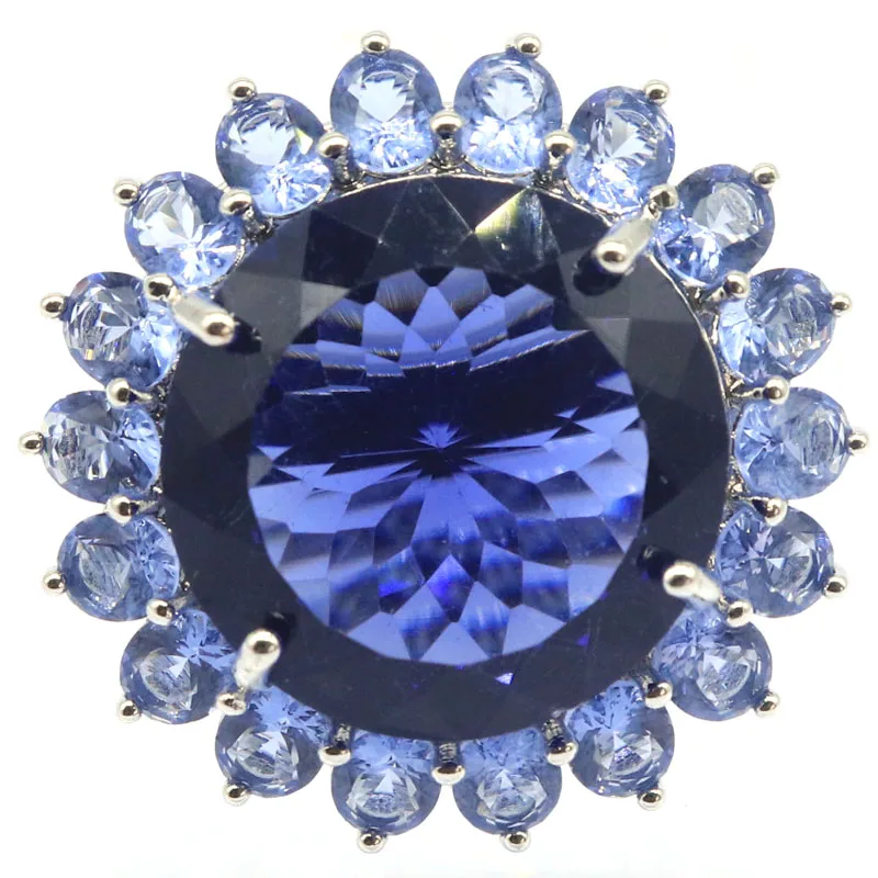 

30x30mm SheCrown Big Gemstone 20mm Aquamarine New Stone Iolite Females Dating Silver Rings Many Sizes