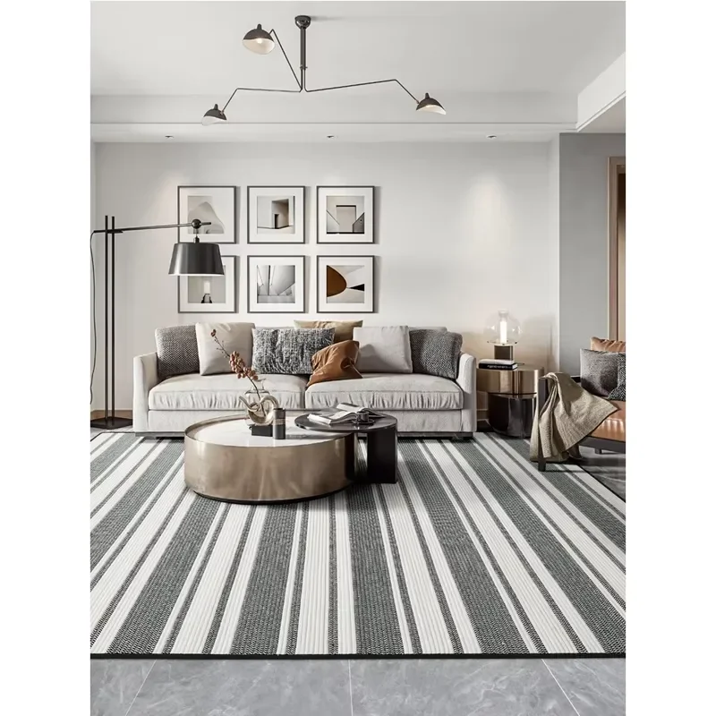 Woven Stripe Rug New Zealand Wool 10mm Thick Machine Made Modern Non-Slip Swedish Home Decor