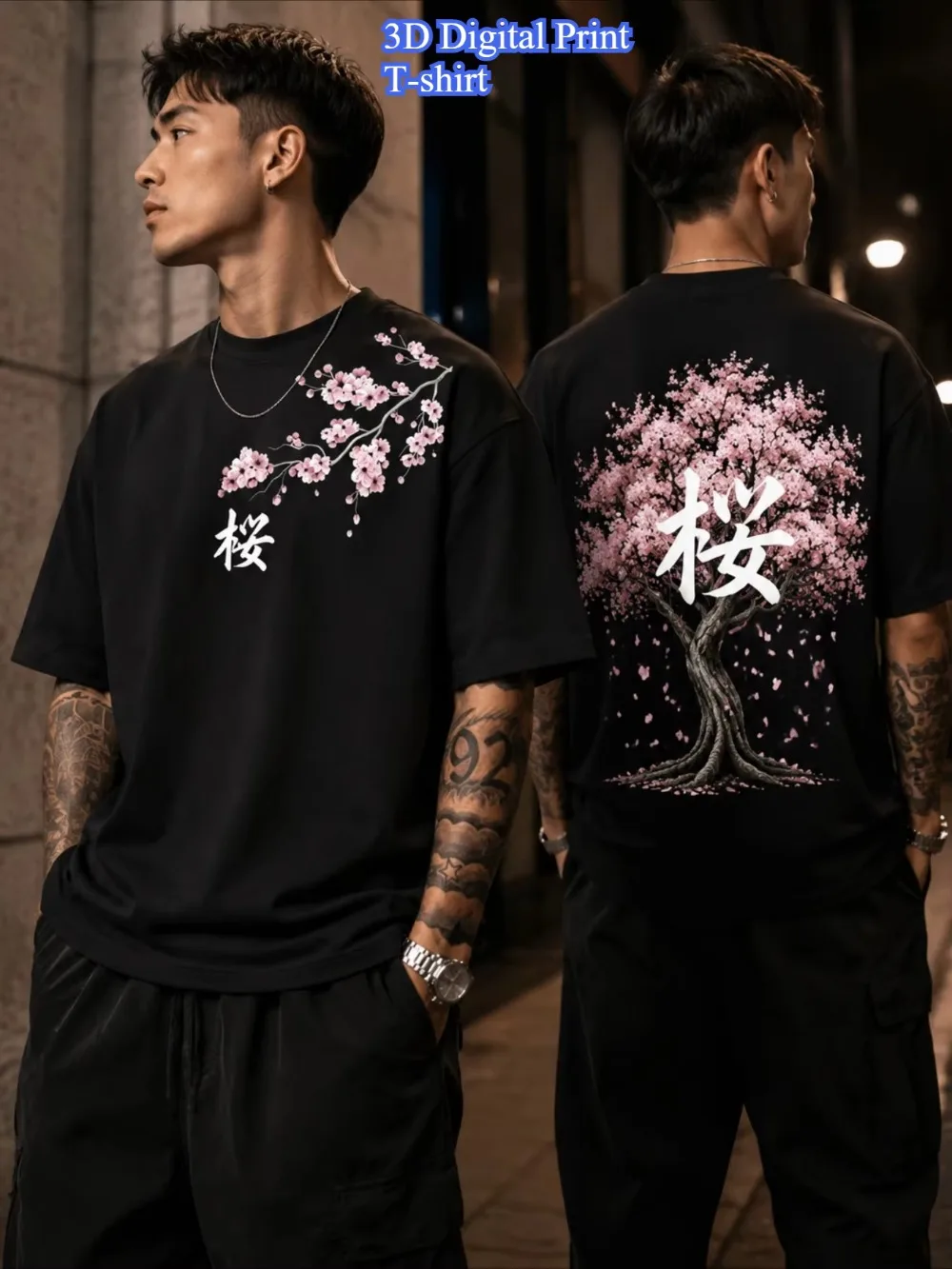 Y2K 3 D Printed Quick-Dry Breathable Men's Loose Large-Sized T-Shirt with Cherry Tree Pattern - Outdoor Street Casual Trendy Top