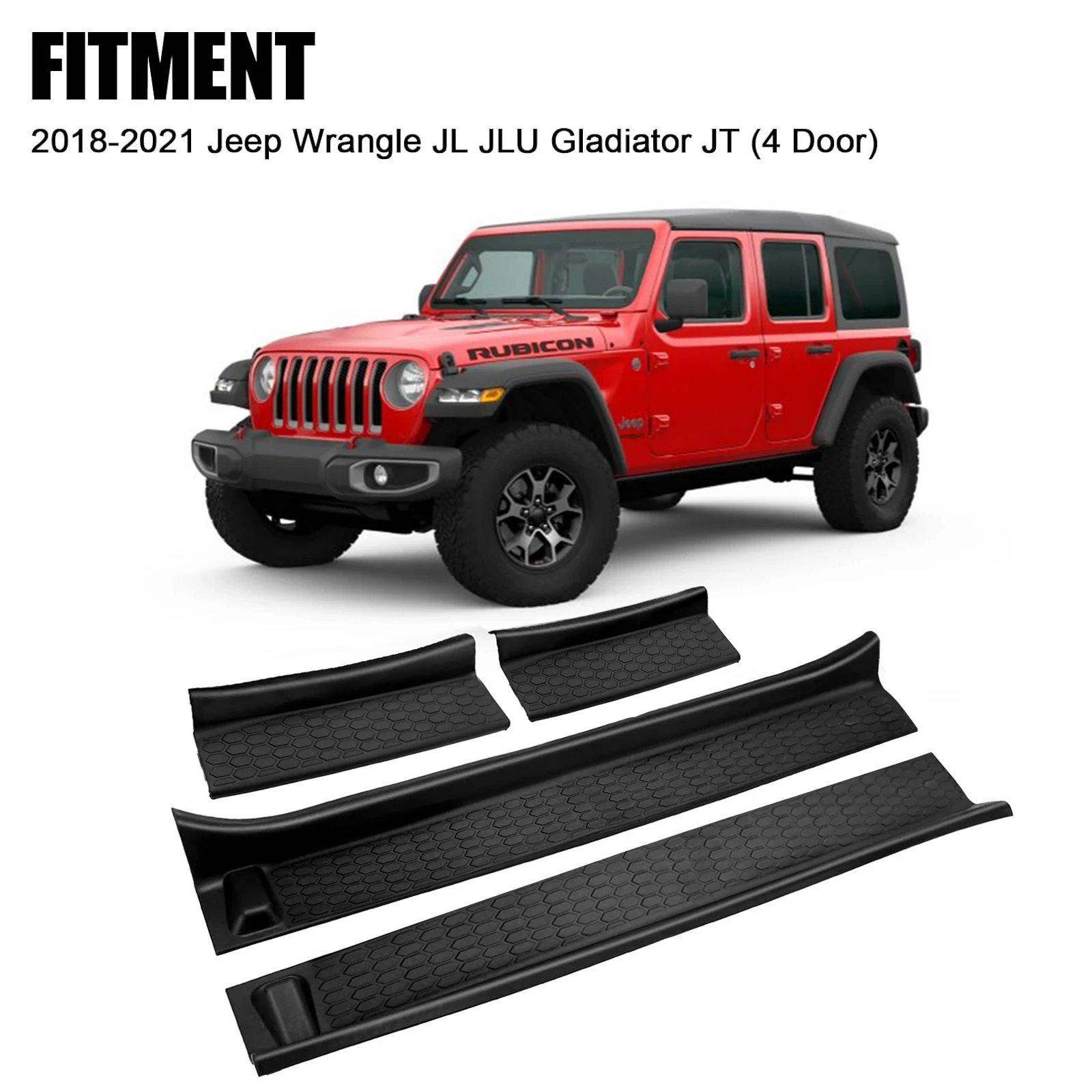 

4pcs Rubber Car Door Plate Cover for Jeep Wrangler JL JLU Gladiator JT 4-Door 2018-2024 Entry Guards Sill Plate Protector Kit