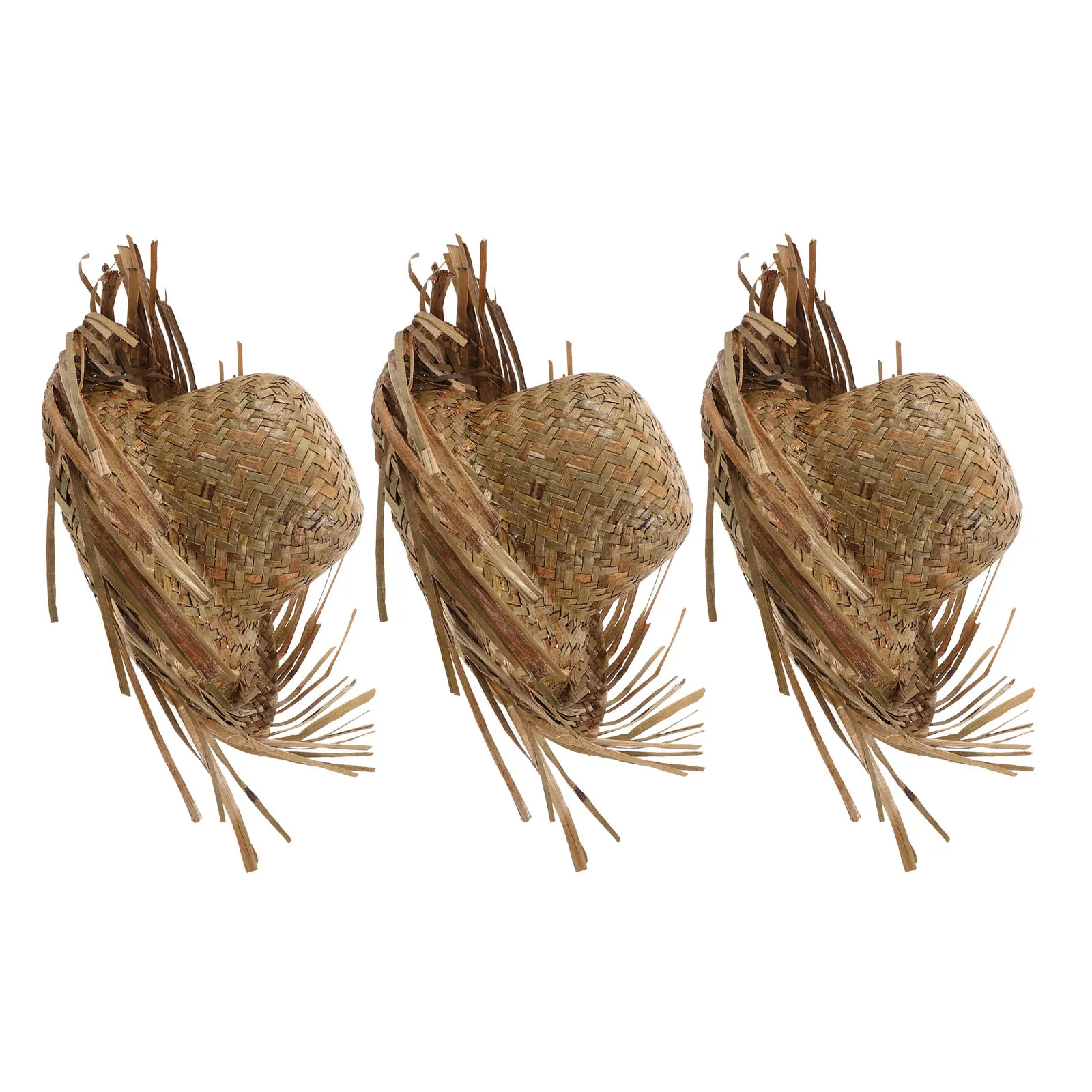 

3pcs Woven Straw Hats For 55-60Cm Head Lightweight Sun Hat Beach Garden Festival Luau Party Mexican Themed Events Straw Bucket