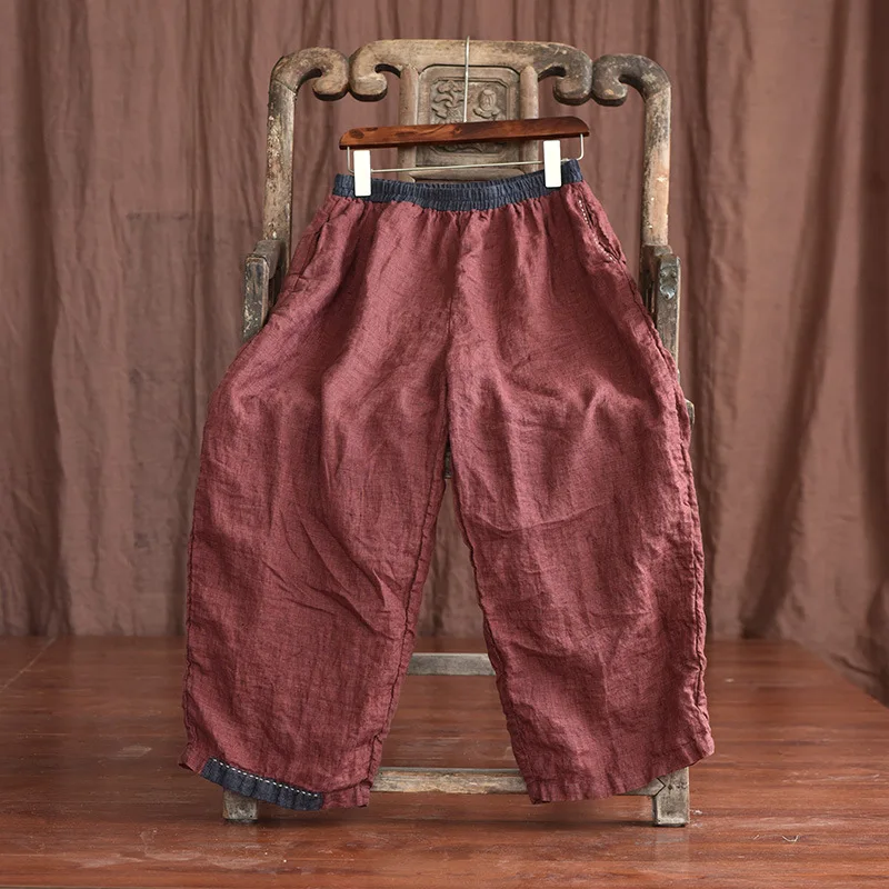 

Original Design Waed Vintage Linen Wide Leg Loose Long Pants Women's Casual Trousers Straight Cut Full Length Autumn Wear